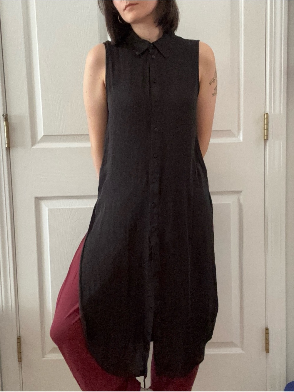 Joie Black Sleeveless Long Duster Blouse Tunic